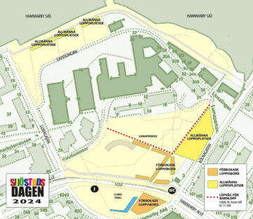 Karta som visar område för loppmarknad vid Luma torg och i Luma park på Sjöstadsdagen